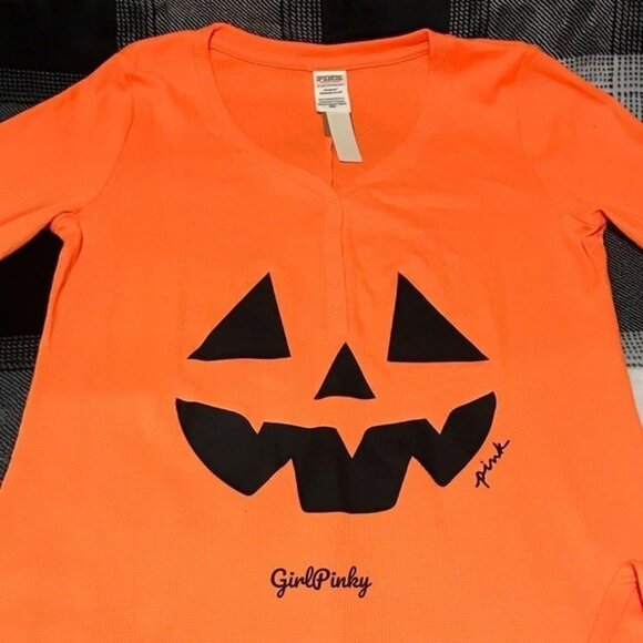Victoria's Secret Pink JACK O LANTERN Onesie HALOGEN ORANGE HALLOWEEN MEDIUM - Picture 4 of 7